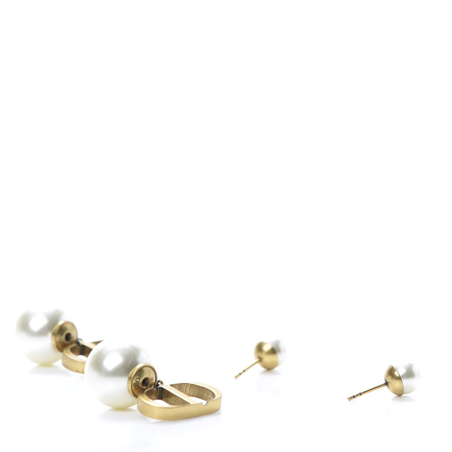 Christian Dior Pearl Logo Drop Earrings Gold 3 of 5