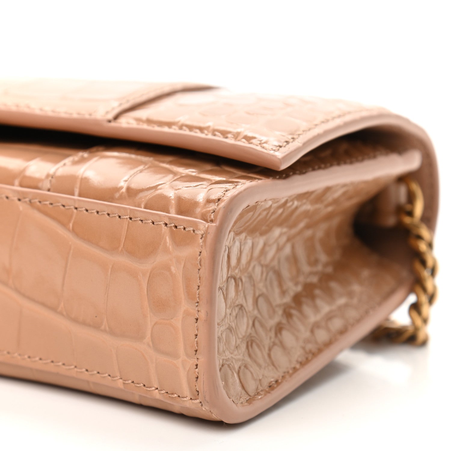 Balenciaga Shiny Calfskin Crocodile Embossed Hourglass Chain Bag Nude Beige 12 of 12