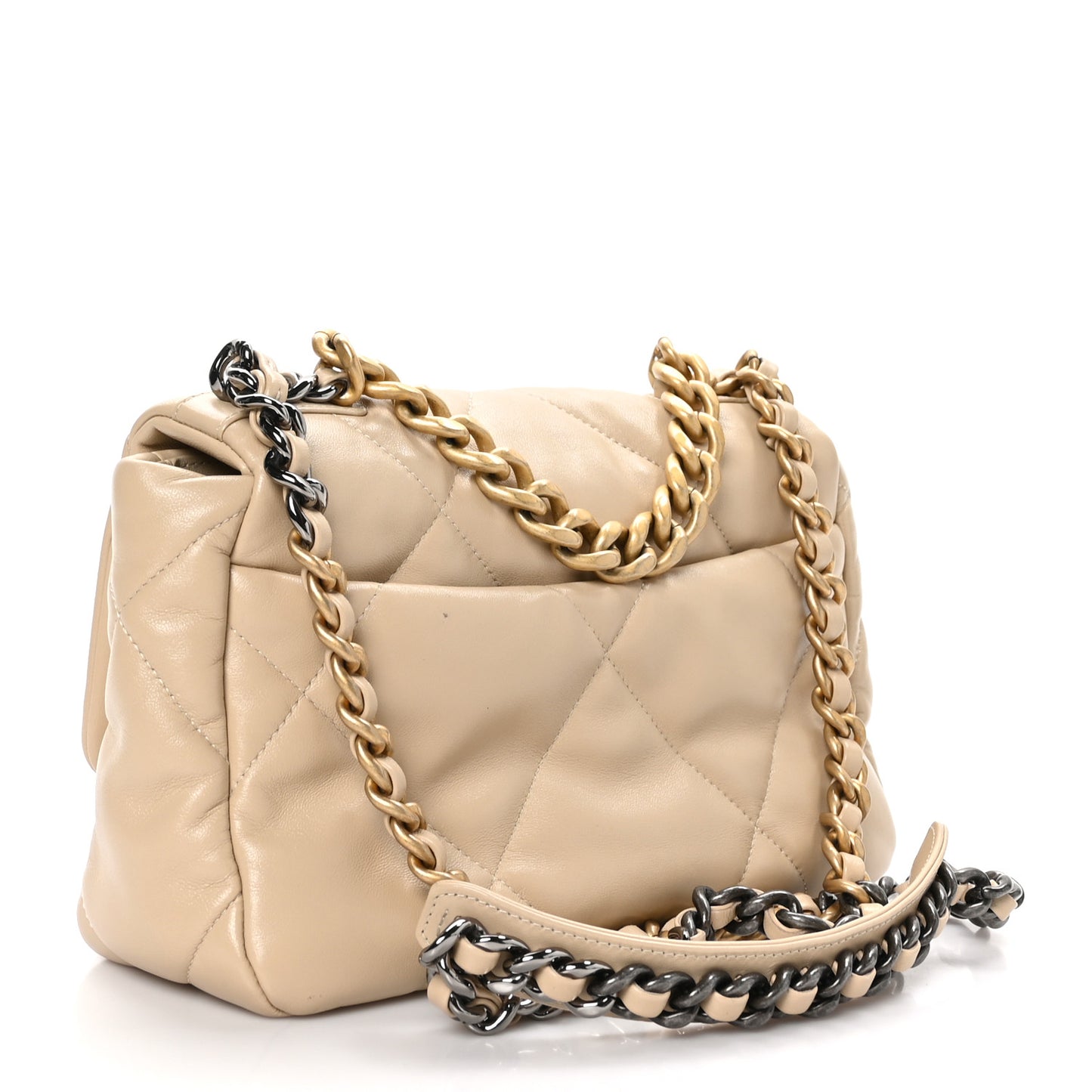 Lambskin Quilted Medium Chanel 19 Flap Beige