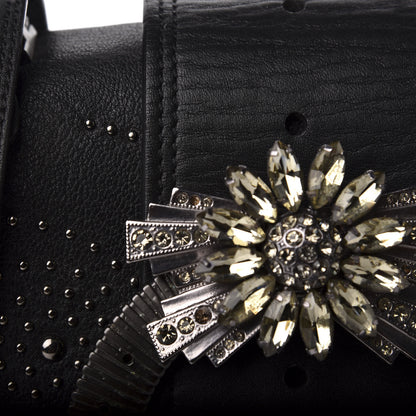 Miu Miu Goatskin Madras Soft Calfskin Crystal Embellished Dahlia Shoulder Bag Black 15 of 16