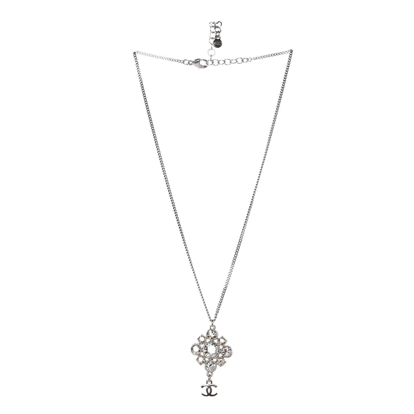Crystal CC Drop Pendant Necklace Silver