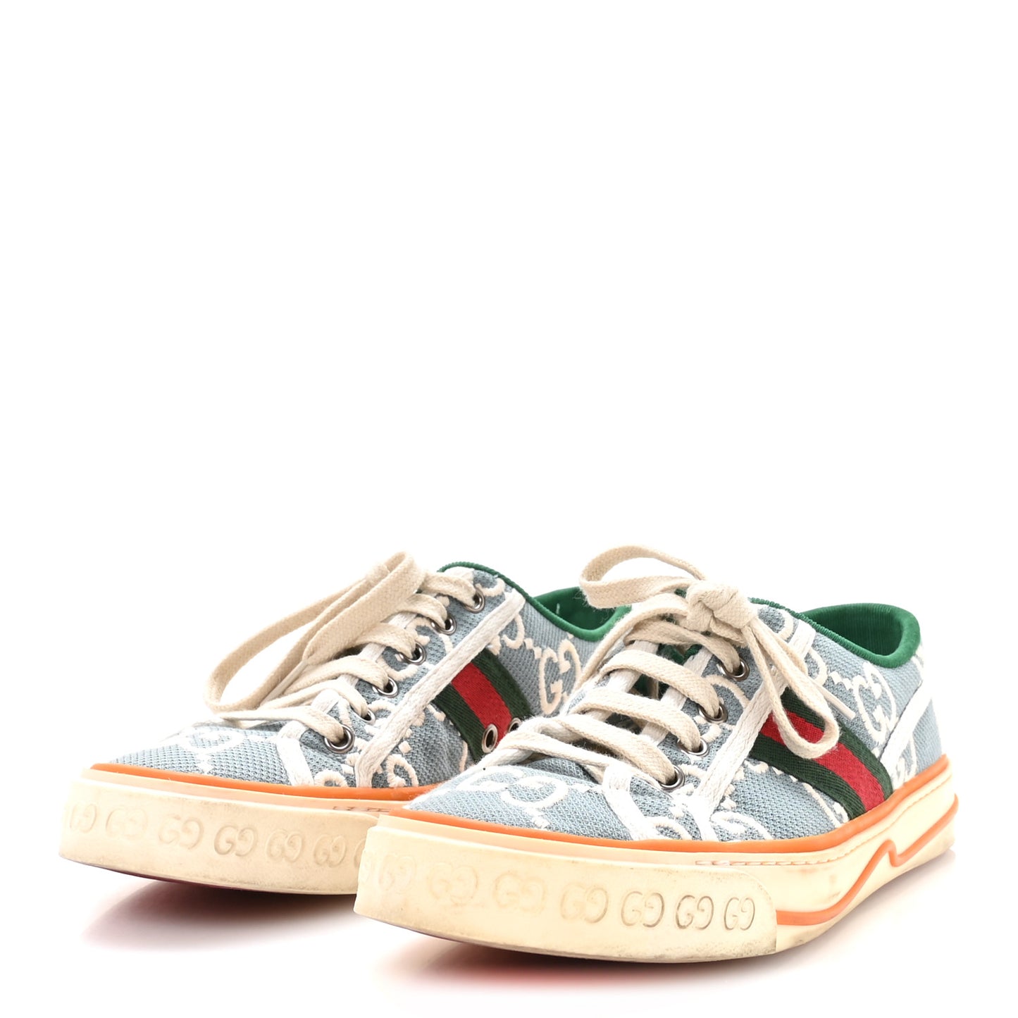 Cotton GG Monogram Web Womens 1977 Tennis Sneakers 38 Philod Ivory Mystic White
