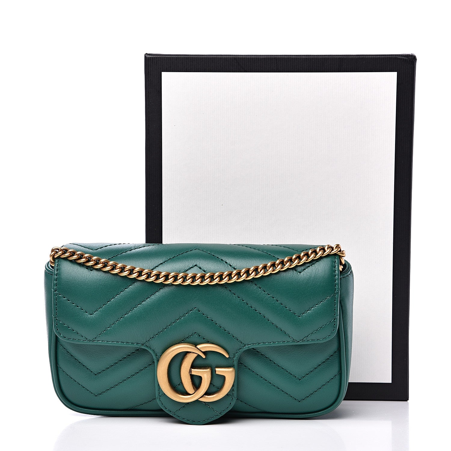 Gucci Calfskin Matelasse Super Mini GG Marmont Shoulder Bag Emerald Green 11 of 11