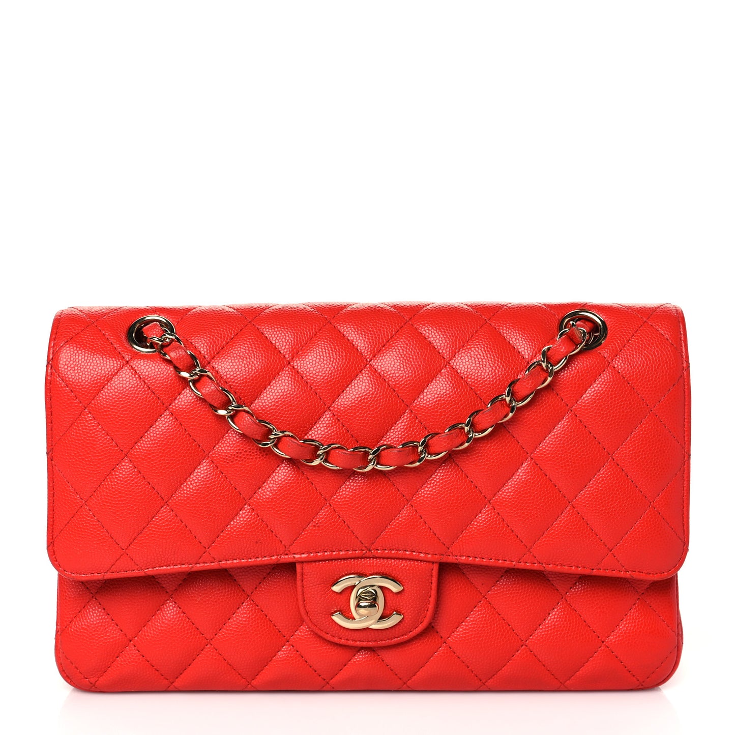Caviar Quilted Medium Double Flap Red