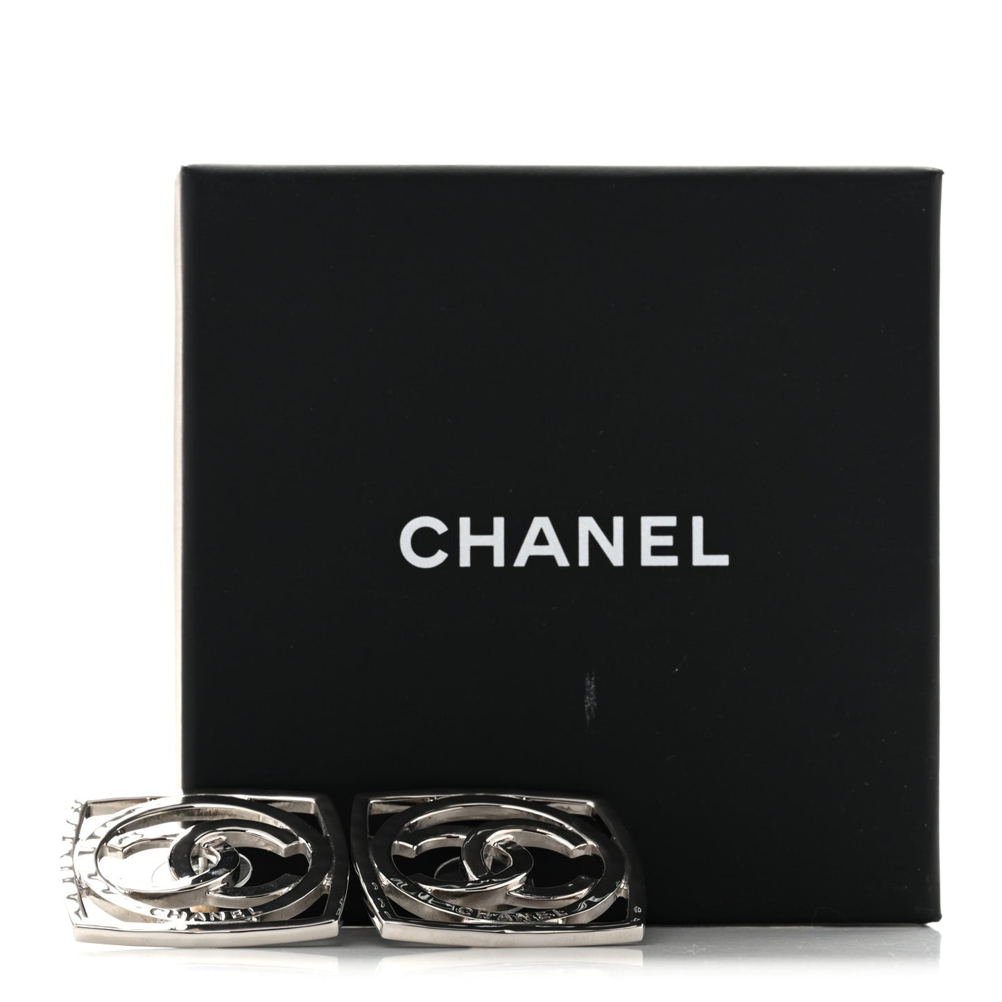 Metal Square CC Earrings Silver