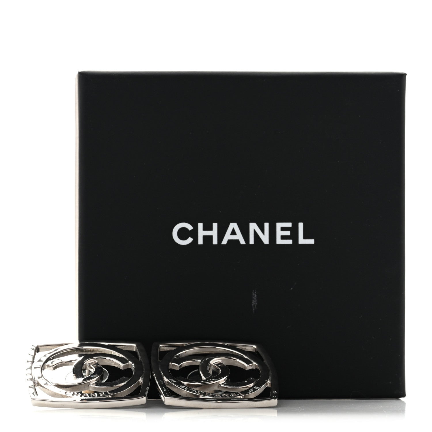 Chanel Metal Square CC Earrings Silver 5 of 5