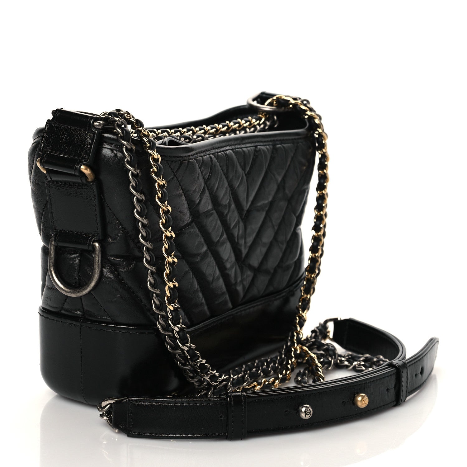 Chanel Aged Calfskin Chevron Quilted Small Gabrielle Hobo Black 3 of 10