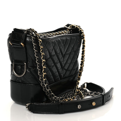 Chanel Aged Calfskin Chevron Quilted Small Gabrielle Hobo Black 3 of 10