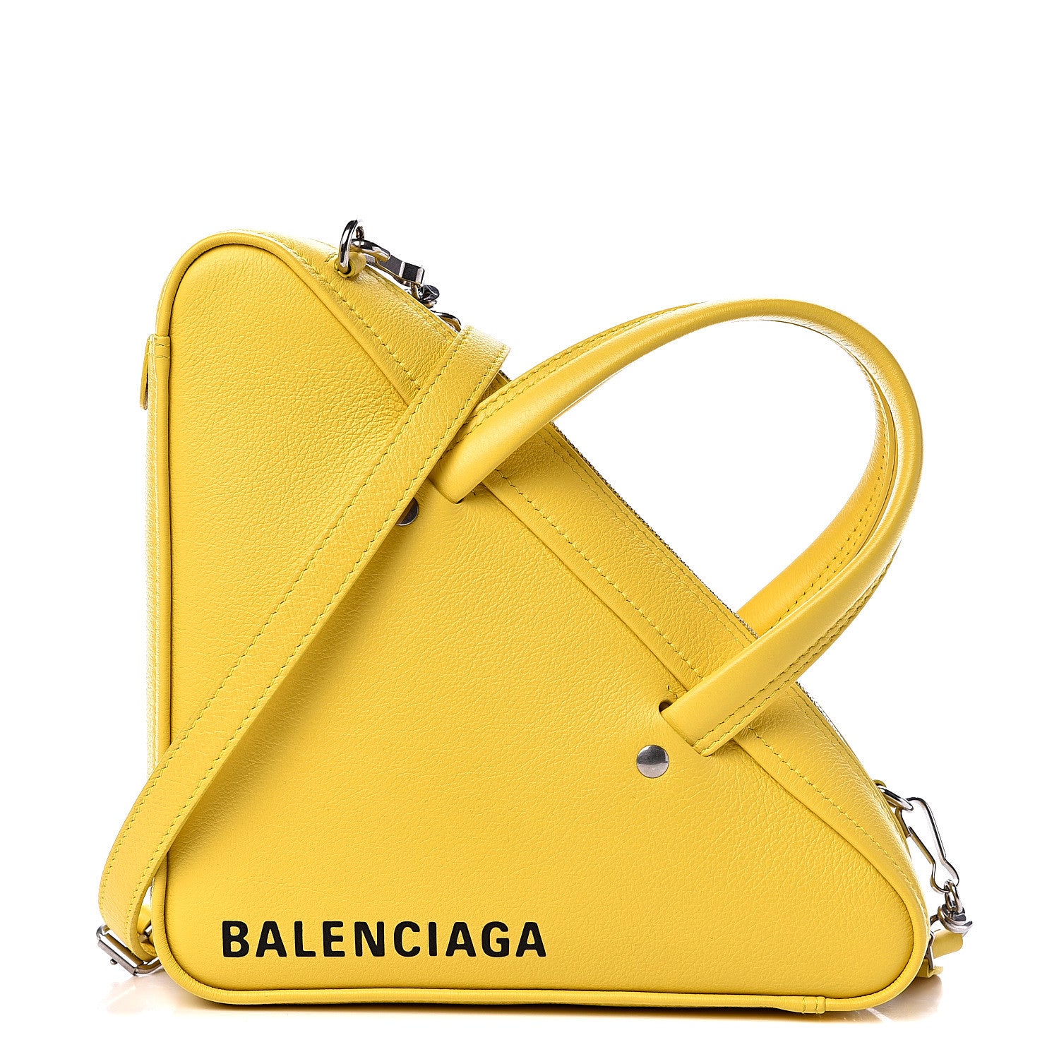 Balenciaga Shiny Day Calfskin Logo XS Triangle Duffle Jaune Black 1 of 9