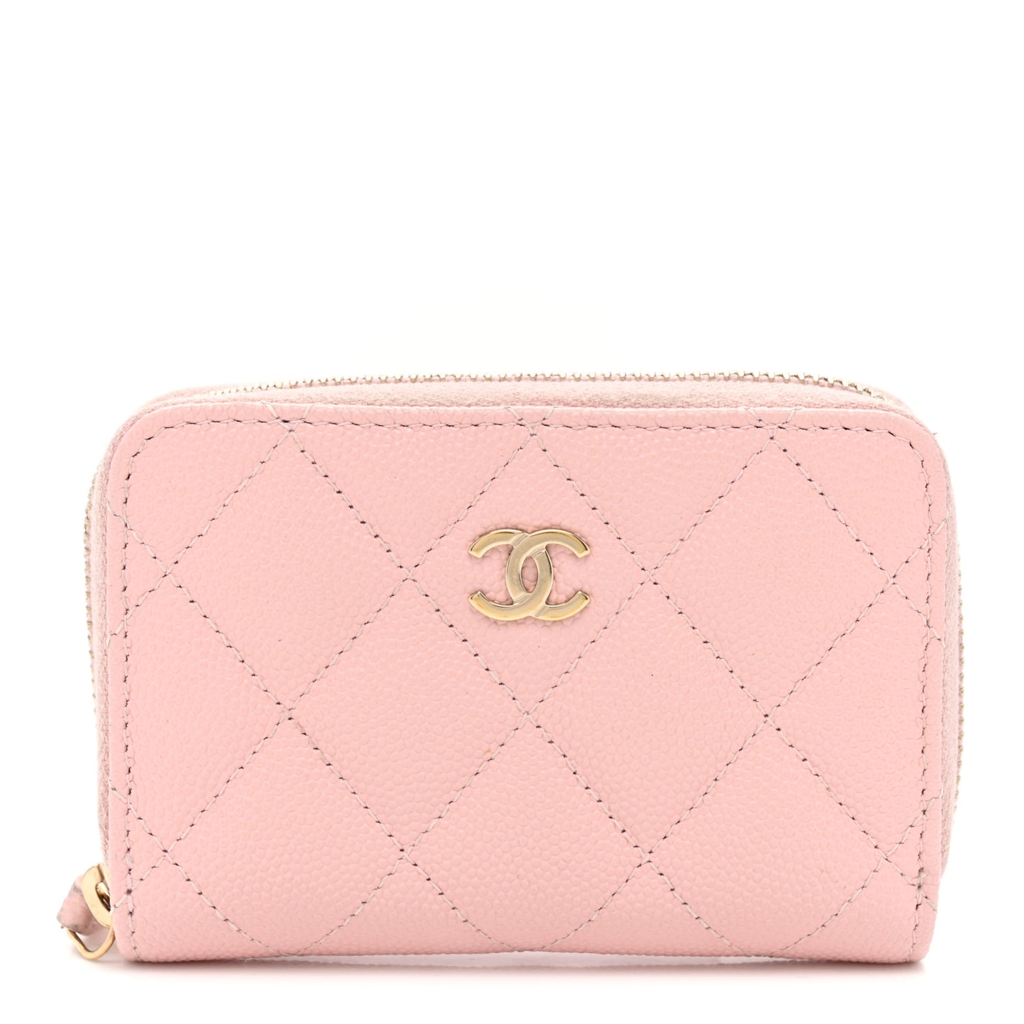 Caviar Quilted Zip Coin Purse Light Pink