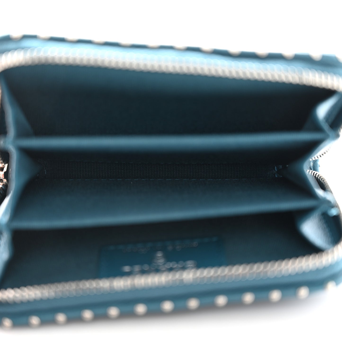 Lambskin Chevron Quilted Studded Zip Around Coin Purse Blue