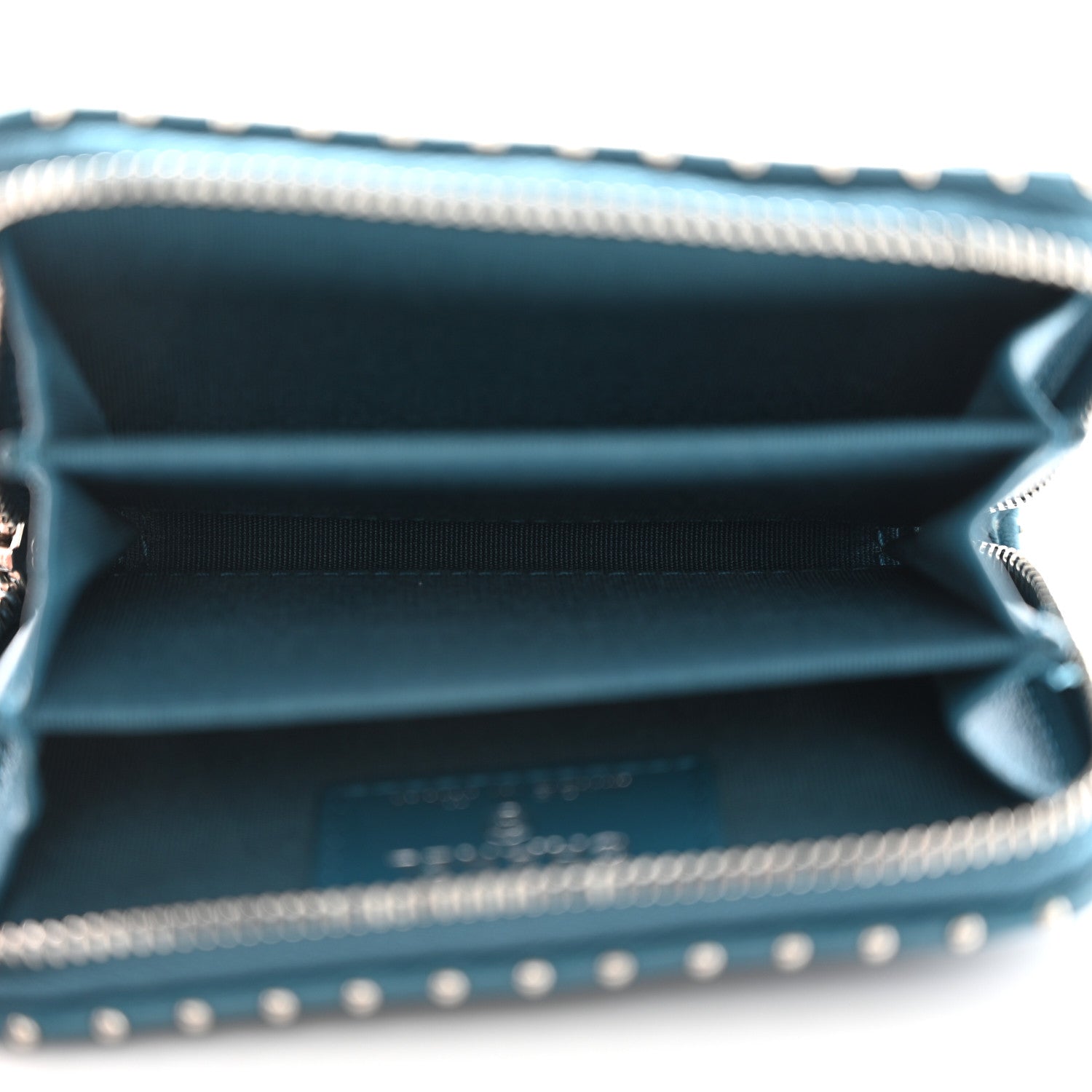 Chanel Lambskin Chevron Quilted Studded Zip Around Coin Purse Blue 5 of 9
