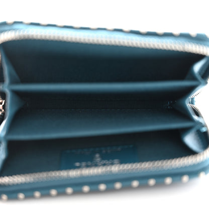 Chanel Lambskin Chevron Quilted Studded Zip Around Coin Purse Blue 5 of 9