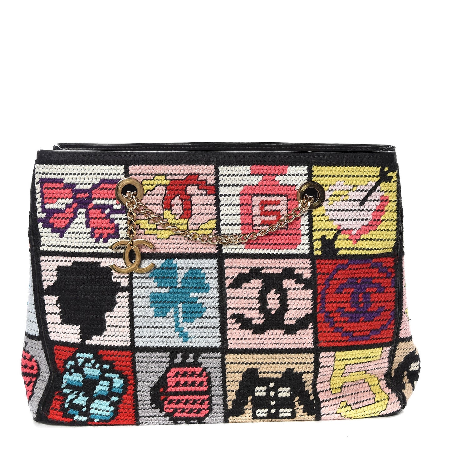 Needlepoint Precious Symbols Shoulder Bag Black