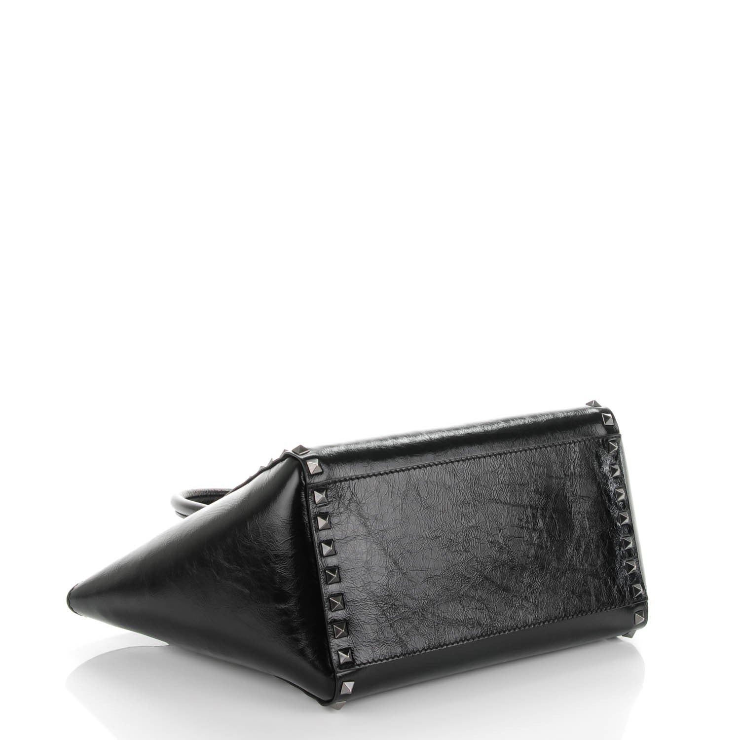 Valentino Garavani Craquele Calfskin Small Rockstud Double Handle Tote Black 4 of 7