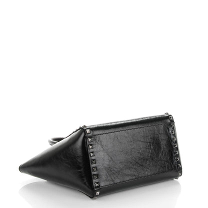 Valentino Garavani Craquele Calfskin Small Rockstud Double Handle Tote Black 4 of 7