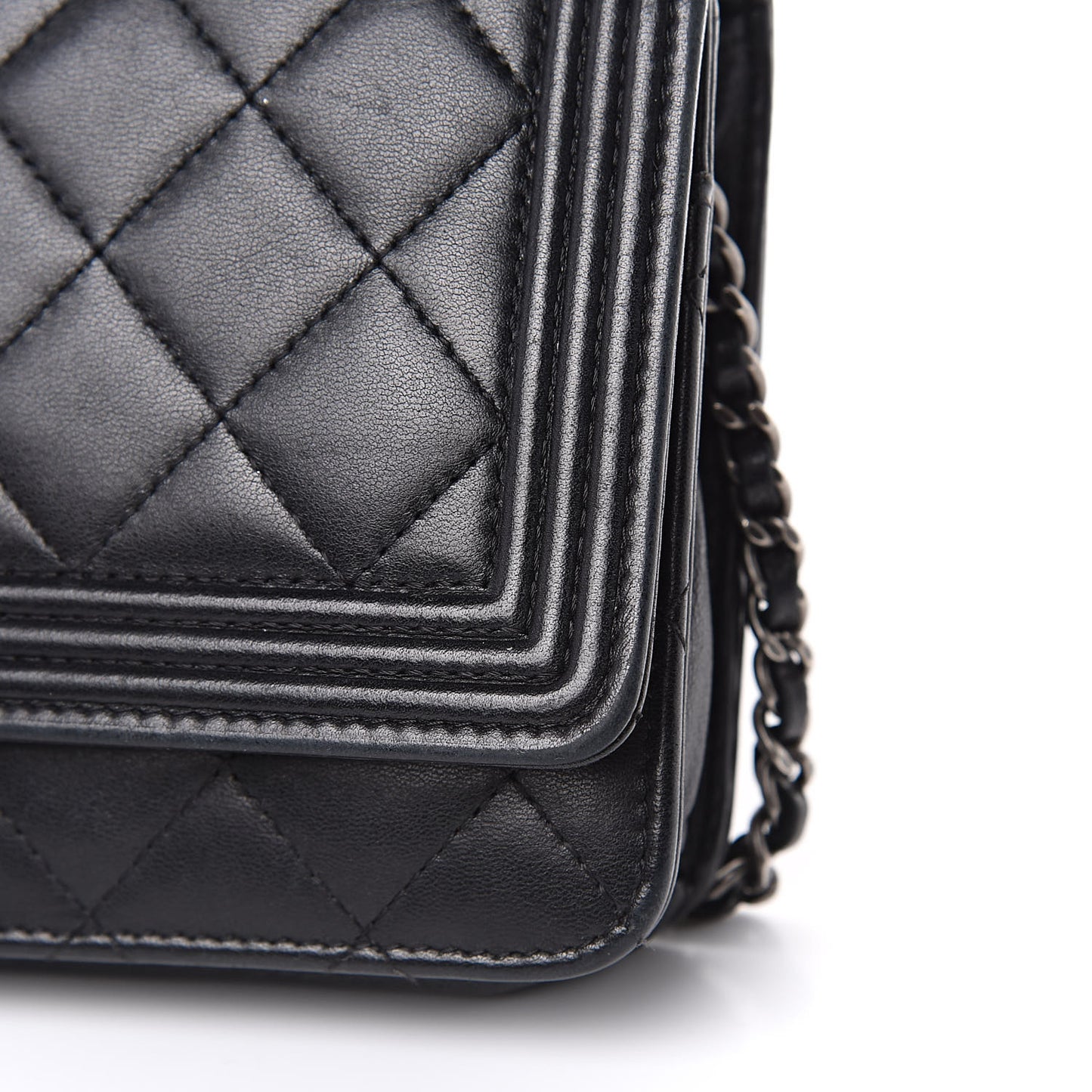 Lambskin Quilted Boy Wallet On Chain WOC Black