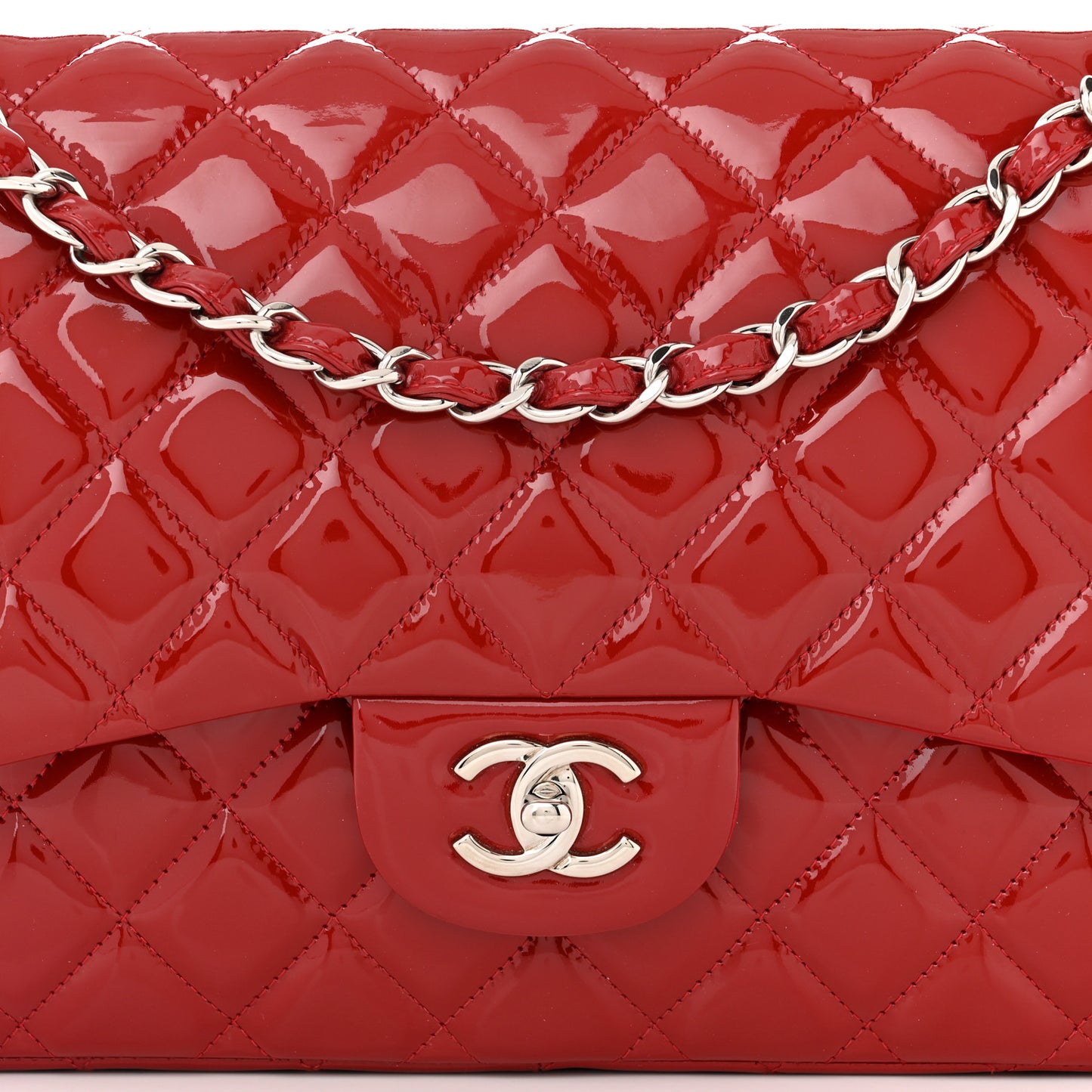 Patent Quilted Jumbo Double Flap Red