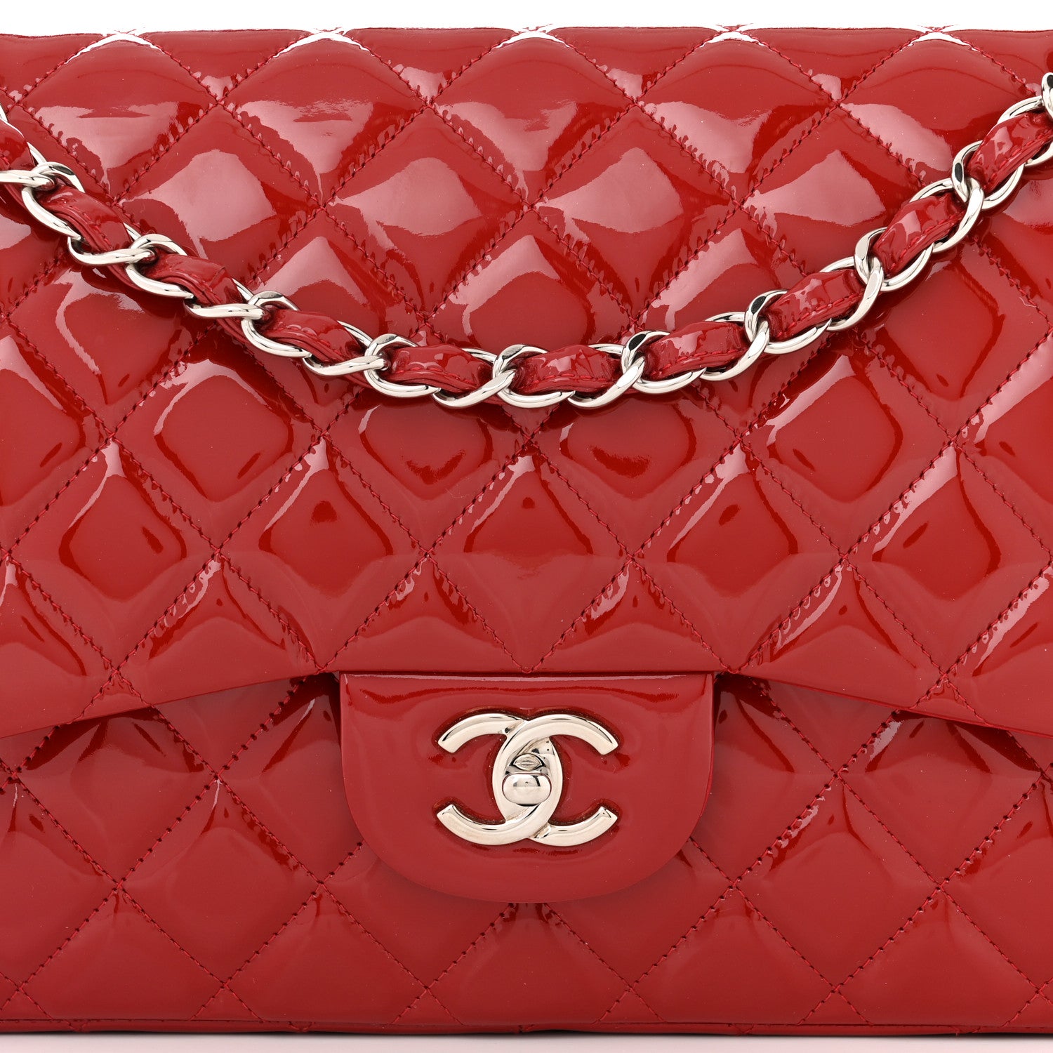 Chanel Patent Quilted Jumbo Double Flap Red 8 of 12