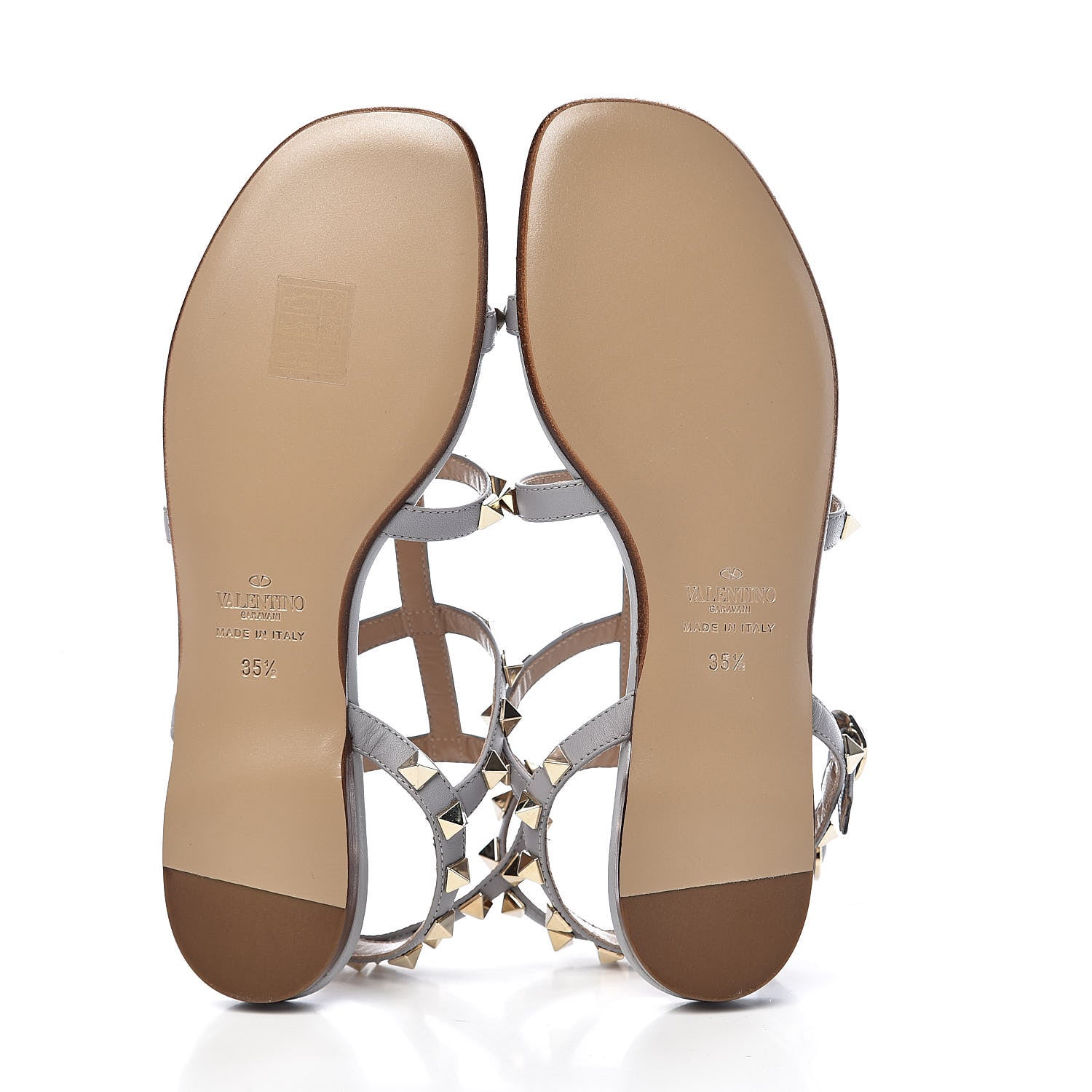 Valentino Garavani Calfskin Nappa Rockstud Gladiator Flat Sandals 35.5 Pastel Grey 5 of 9