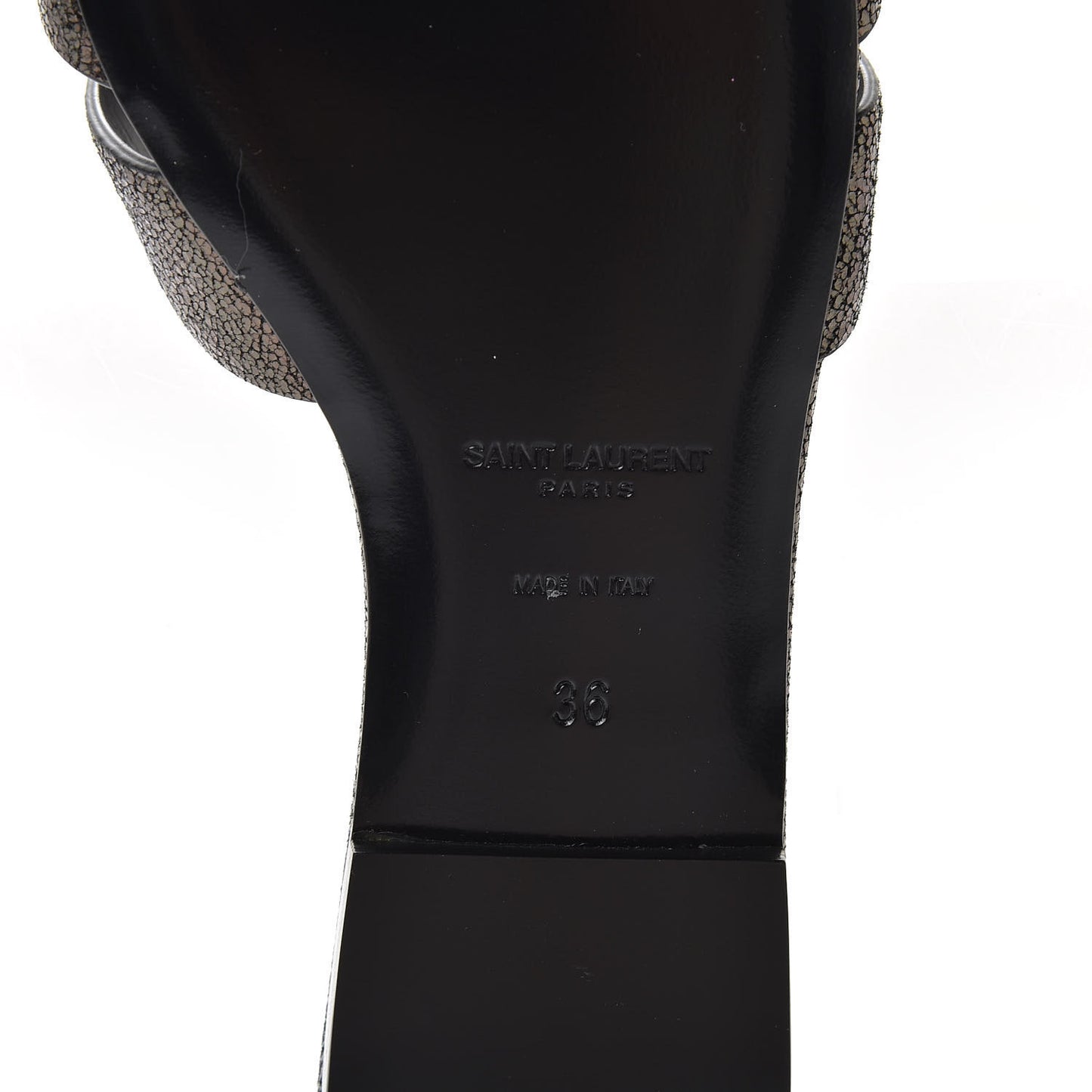 Metallic Crackled Calfskin Nu Pied 05 Slide Sandals 36 Black Gunmetal