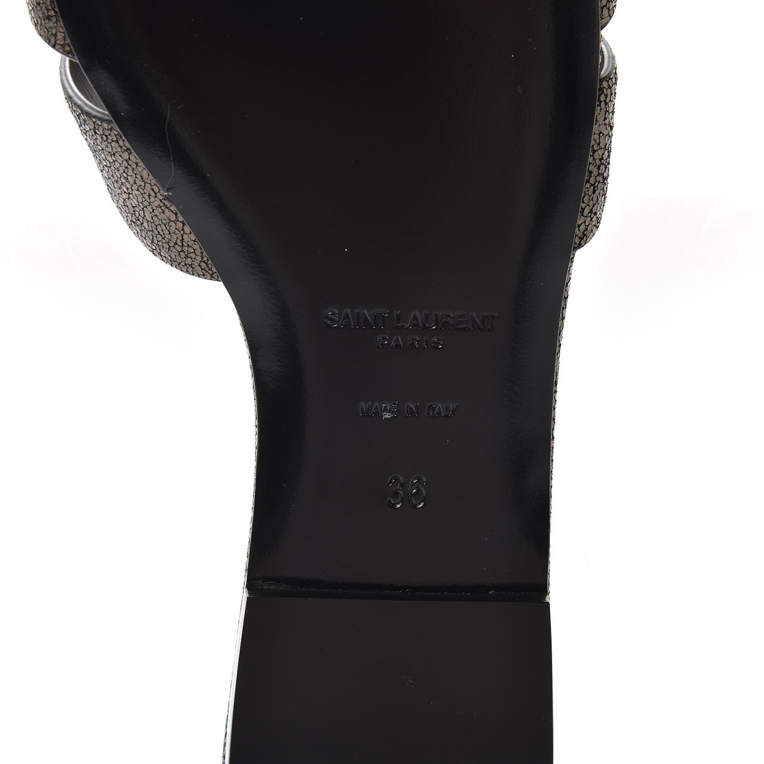 Saint Laurent Metallic Crackled Calfskin Nu Pied 05 Slide Sandals 36 Black Gunmetal 9 of 10
