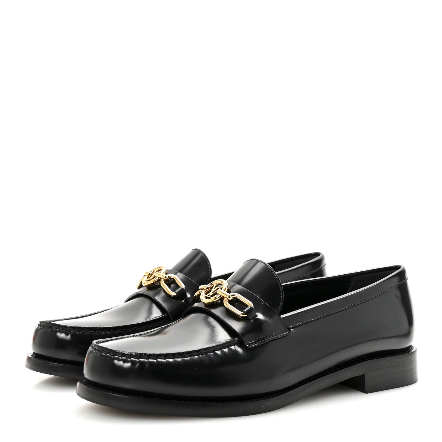 Glazed Calfskin Chess Flat Loafers 39 Black