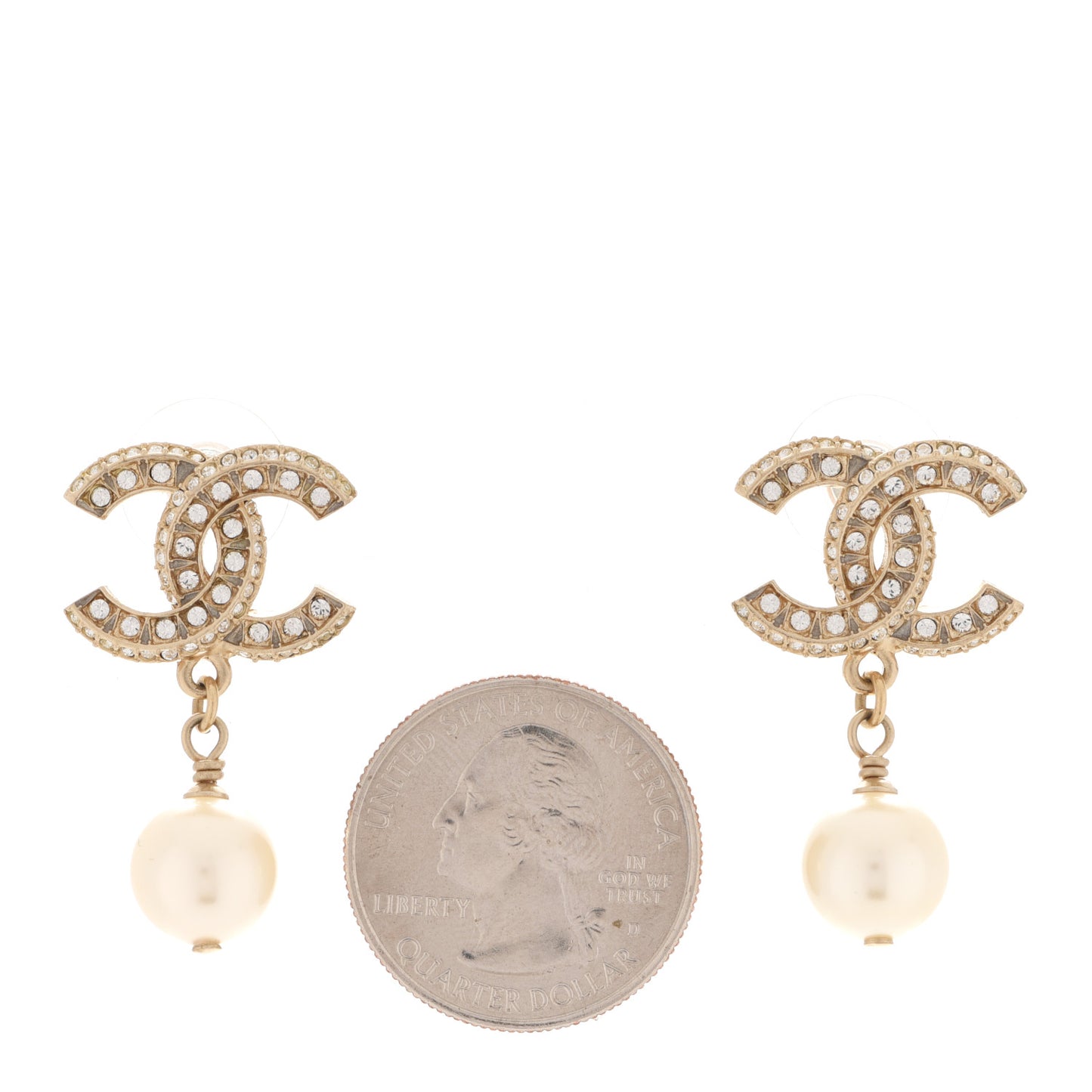 Crystal Pearl CC Drop Earrings Gold