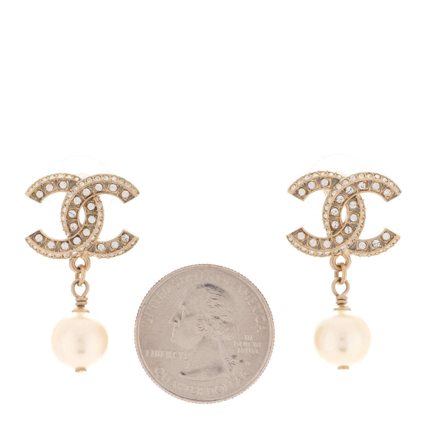 Chanel Crystal Pearl CC Drop Earrings Gold 2 of 4