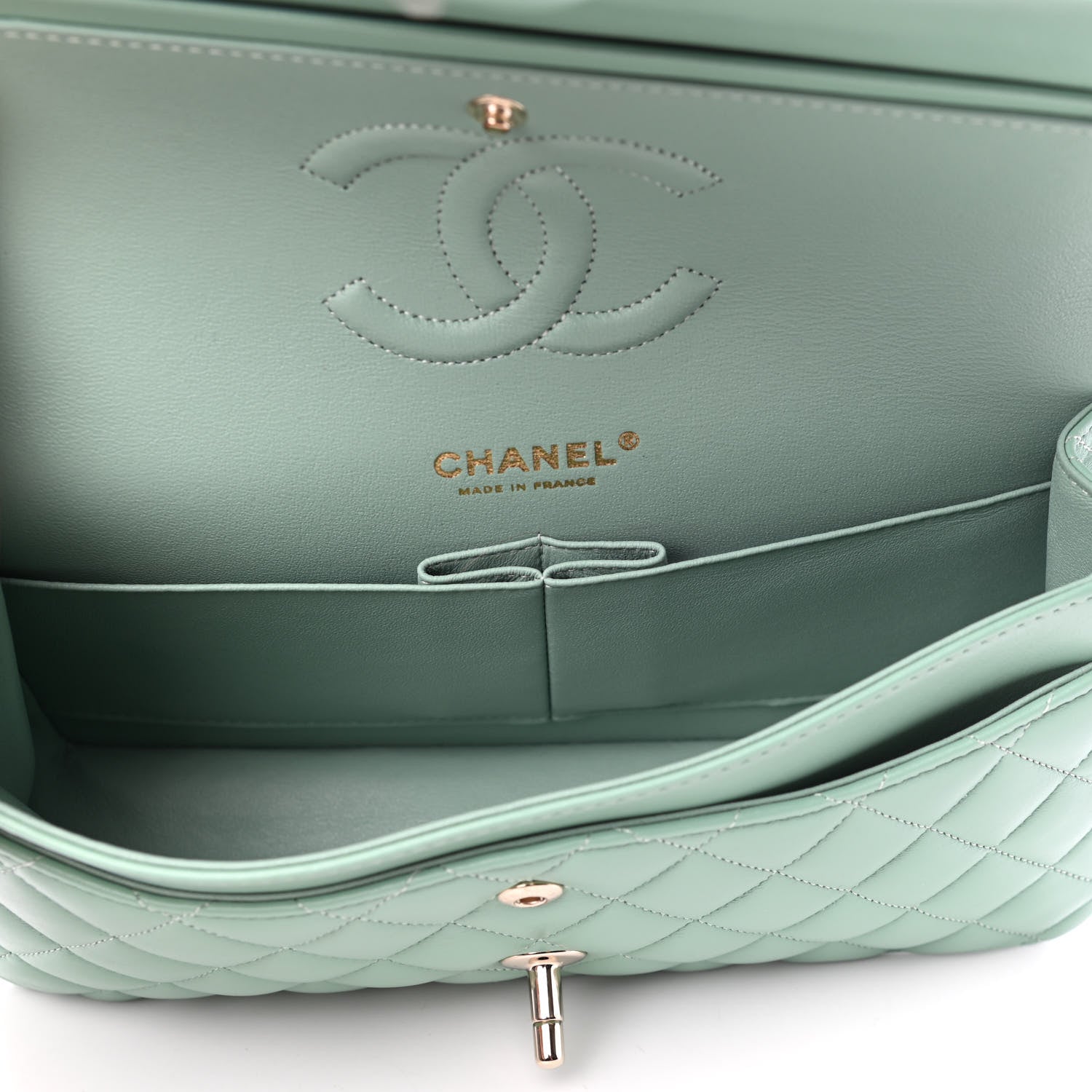 Chanel Lambskin Quilted Medium Double Flap Light Green 5 of 10