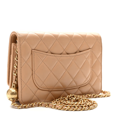 Chanel Lambskin Quilted CC Pearl Crush Wallet on Chain WOC Beige 3 of 12