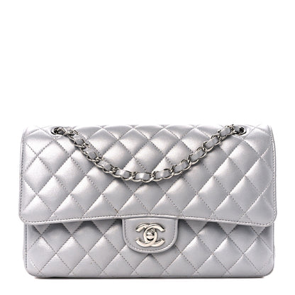 Chanel Metallic Lambskin Quilted Medium Double Flap Silver 1 of 12