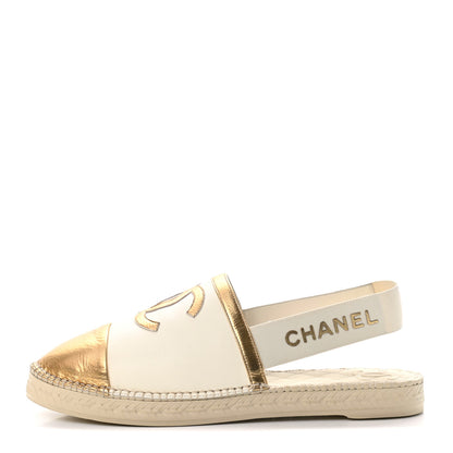 Chanel Metallic Lambskin CC Slingback Espadrilles 42 Ivory Gold 1 of 8
