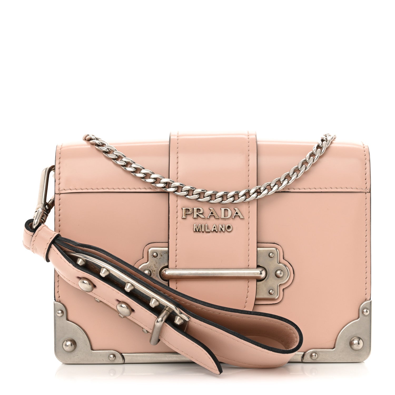 Prada Spazzolato Soft Calf Cahier Chain Wristlet Clutch Pesca 1 of 15