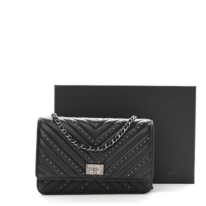 Chanel Sheepskin Chevron Quilted Studded Reissue Wallet On Chain WOC Black 12 of 12