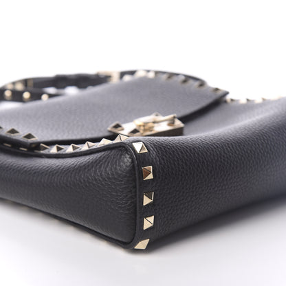 Valentino Garavani Pebbled Calfskin Rockstud Flip Lock Flap Messenger Black 7 of 8