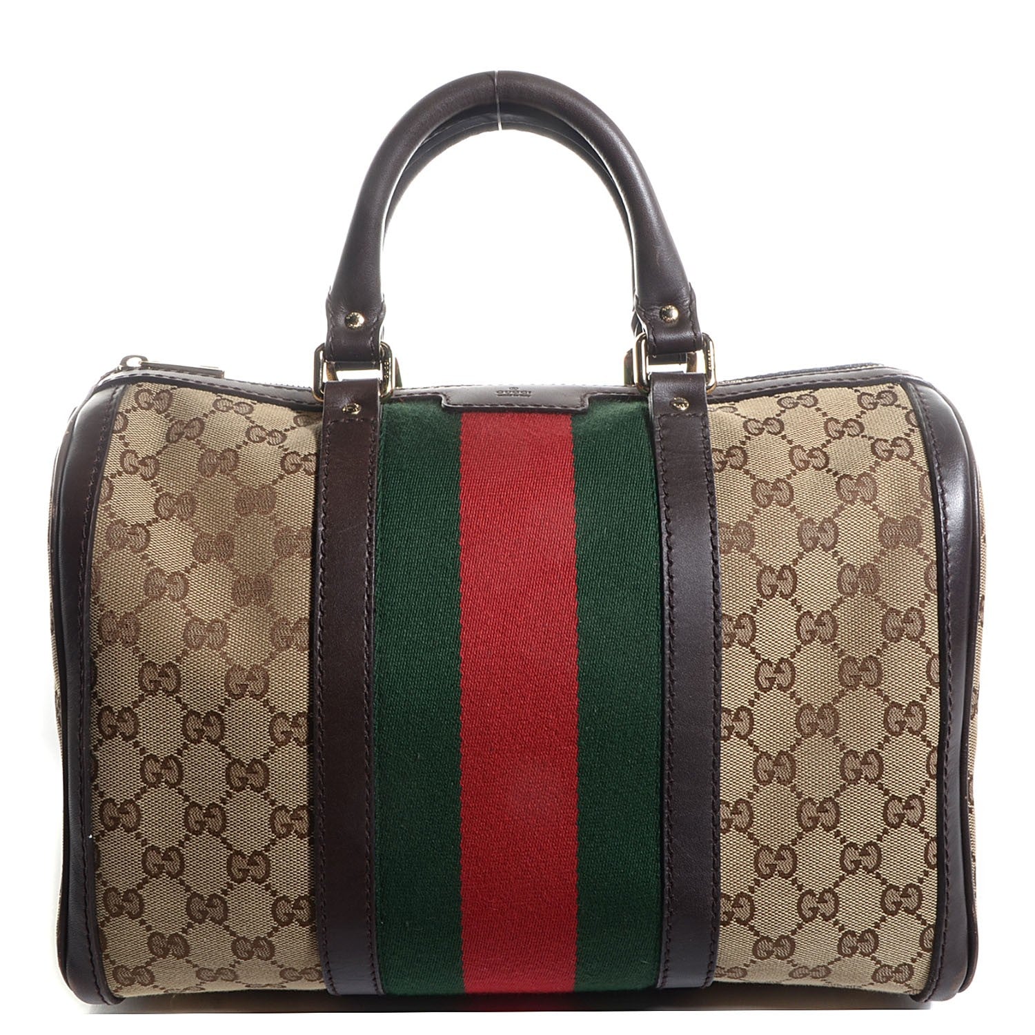 Gucci Monogram Vintage Web Medium Boston Dark Brown 1 of 9