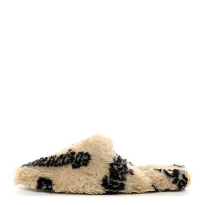 Balenciaga Faux Fur Allover Logo Teddy 5mm Mules 38 Beige Black 1 of 8