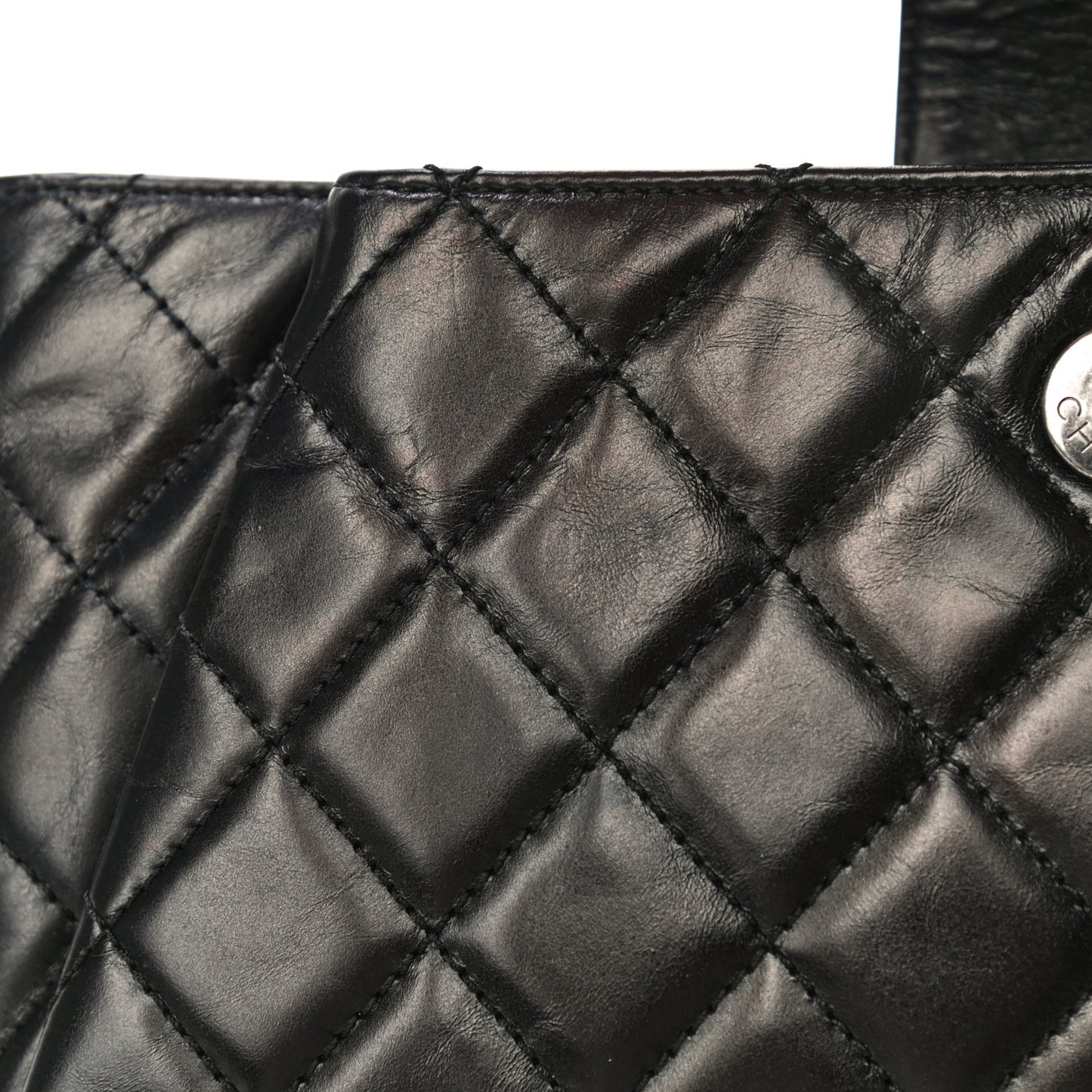 Aged Calfskin Quilted Zip Clutch Black