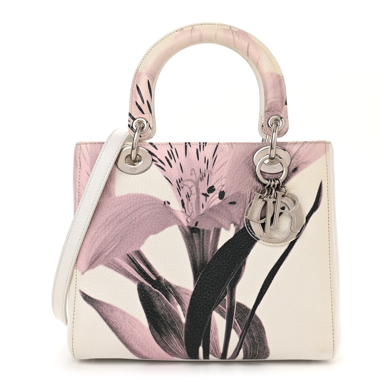 Christian Dior Deerskin Floral Printed Medium Lady Dior White 1 of 12