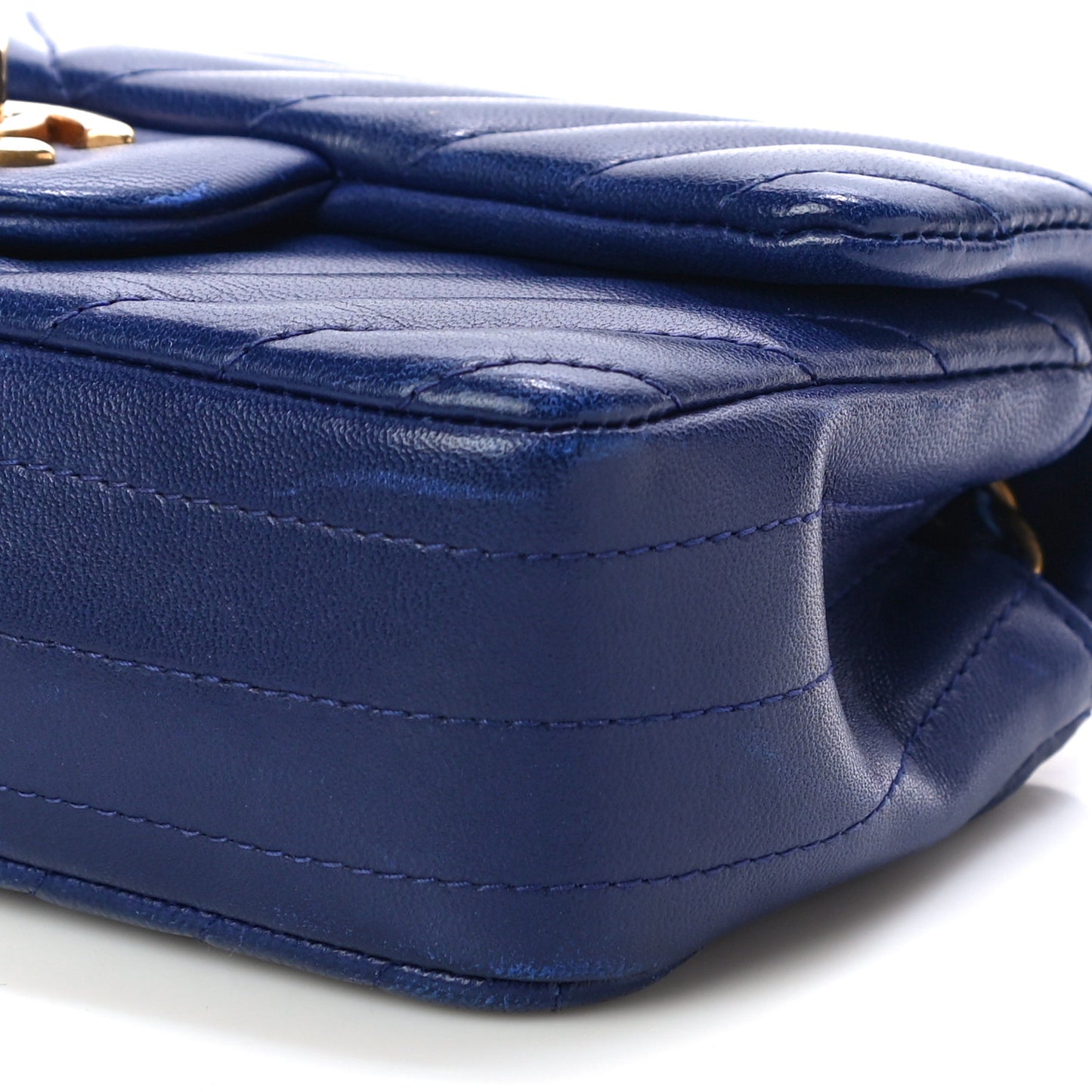 Lambskin Chevron Quilted Extra Mini Rectangular Flap Blue