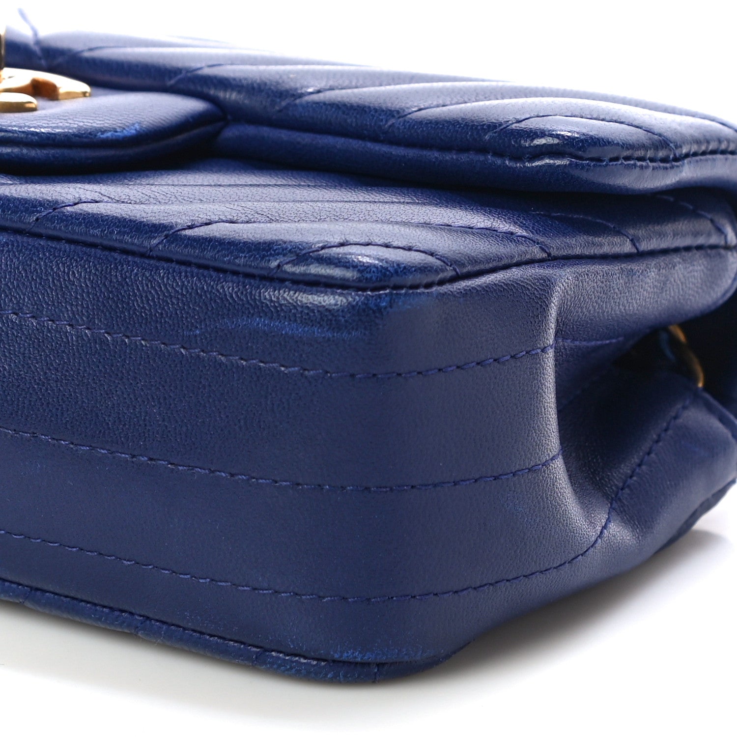 Chanel Lambskin Chevron Quilted Extra Mini Rectangular Flap Blue 9 of 14