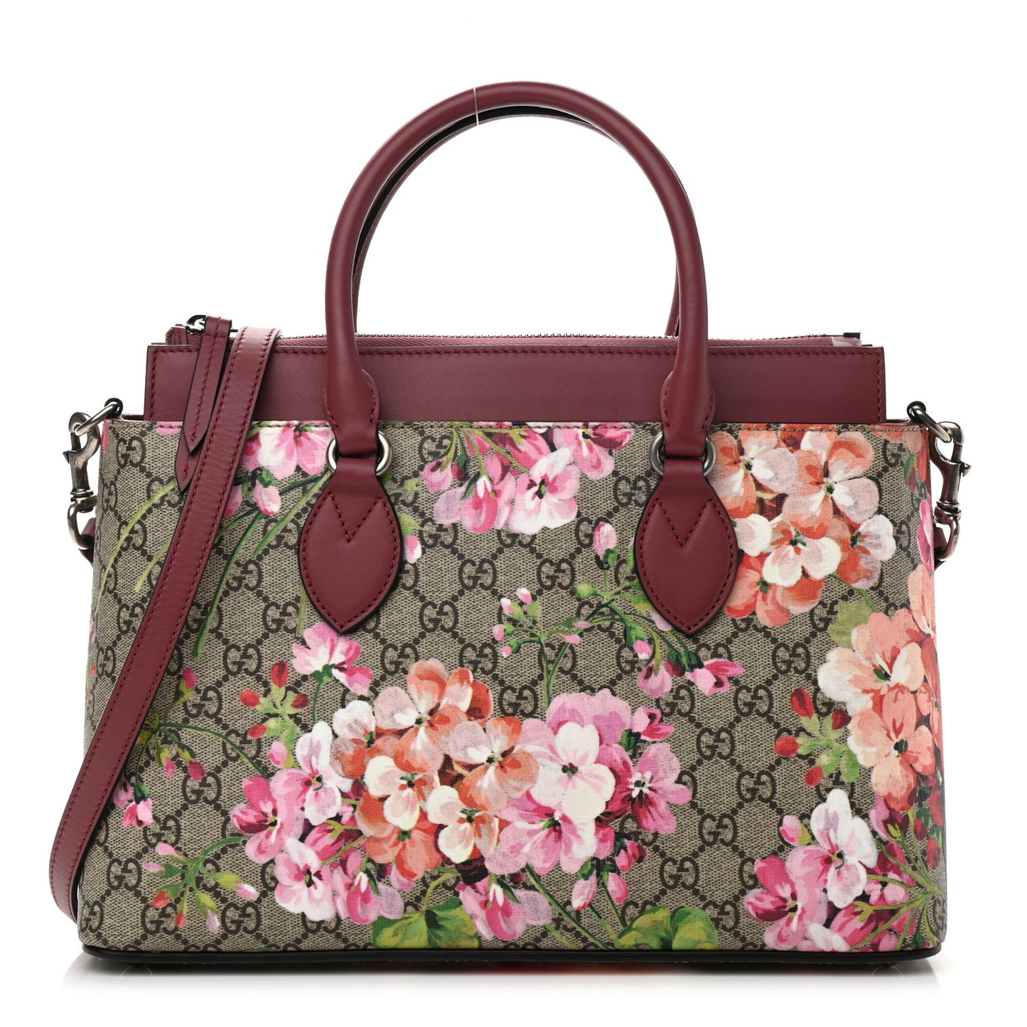 GG Supreme Monogram Blooms Small Zip Top Tote Beige Multicolor Dry Rose