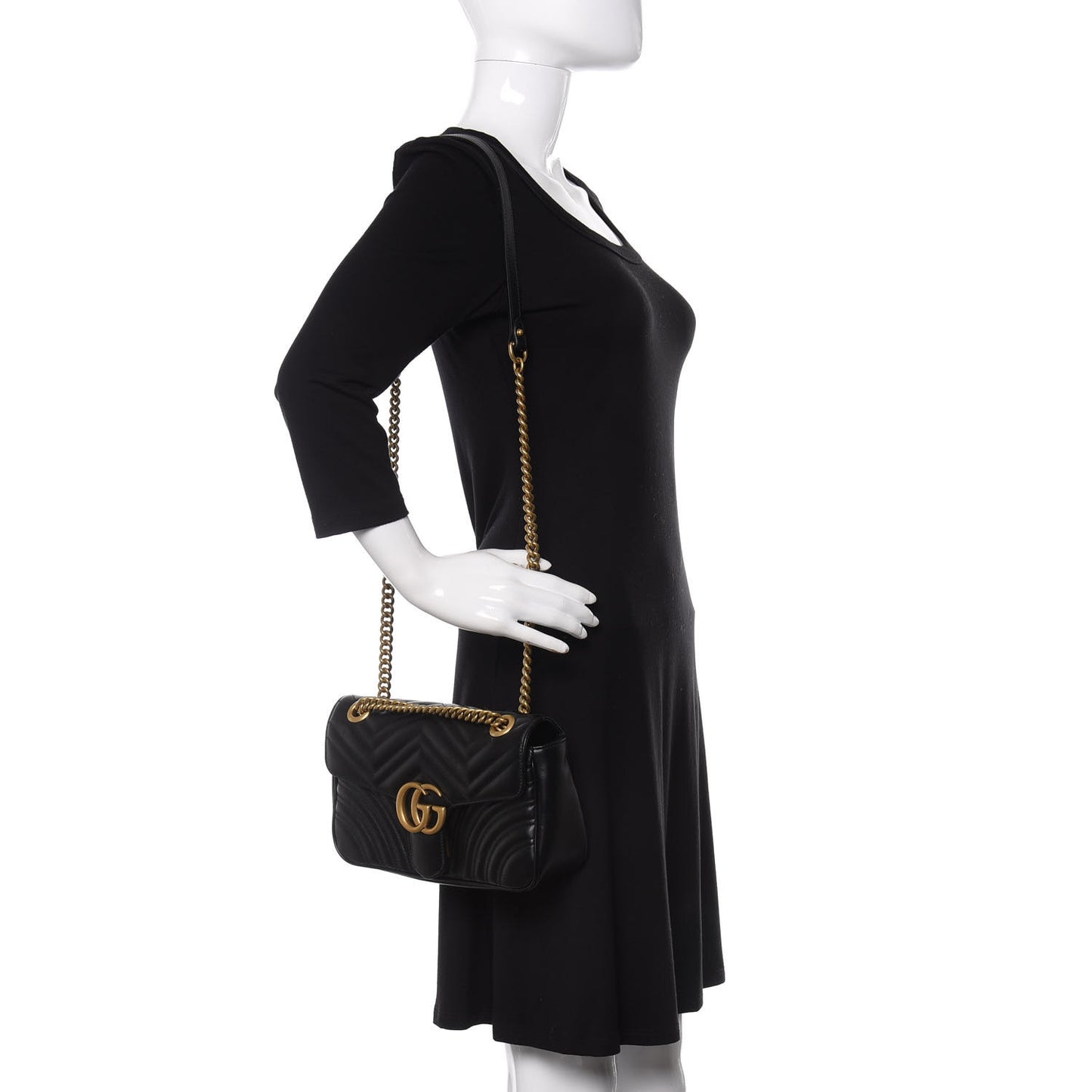 Calfskin Matelasse Small GG Marmont Shoulder Bag Black