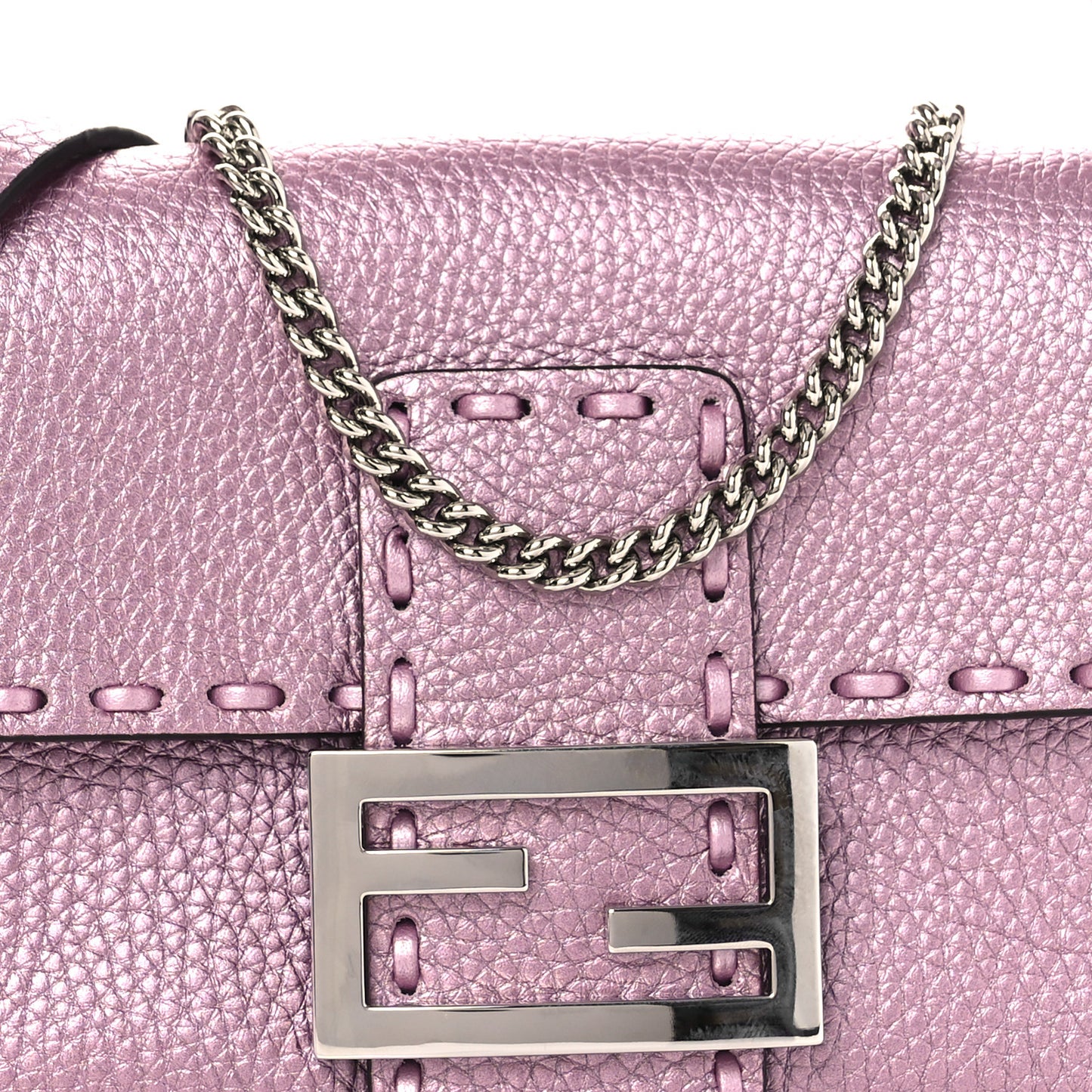 Metallic Cuoio Roma Sellerissima Nappa Sintetica Tape Stitch Mini Baguette Rosa Placca Argento
