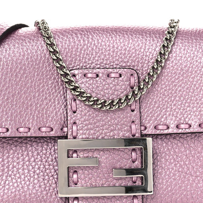Fendi Metallic Cuoio Roma Sellerissima Nappa Sintetica Tape Stitch Mini Baguette Rosa Placca Argento 7 of 10