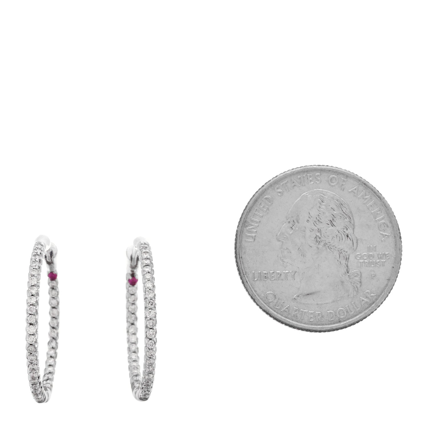 Roberto Coin 18K White Gold Diamond Pave Hoop Earrings 2 of 5