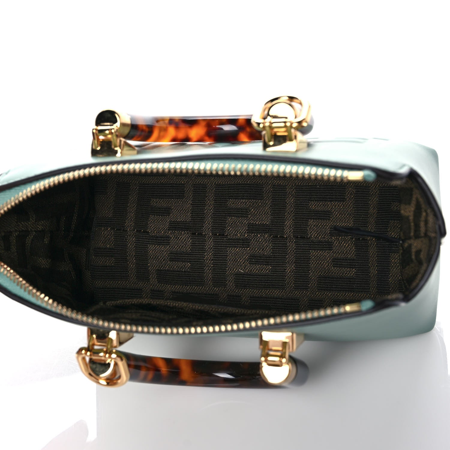 Fendi Vitello King Plexiglass Logo Embossed Mini By The Way Top Handle Boston Bag Menta 5 of 11