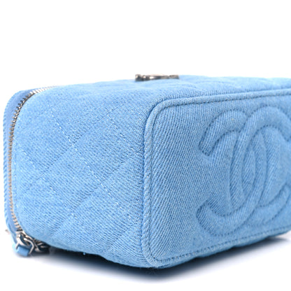 Chanel Denim Quilted Sweetheart Small Vanity Case With Chain Blue 9 of 11