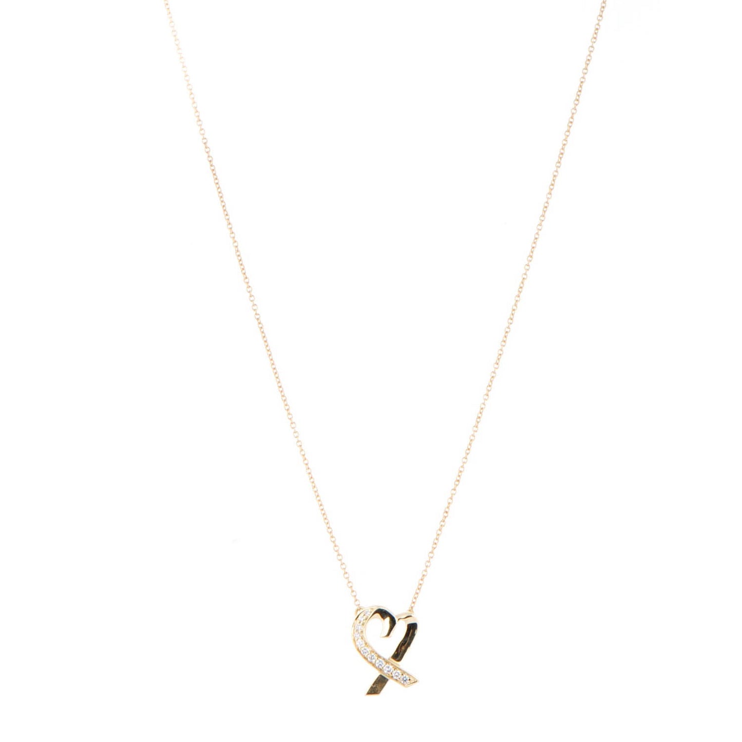 18K Yellow Gold Diamond Small Paloma Picasso Loving Heart Pendant Necklace
